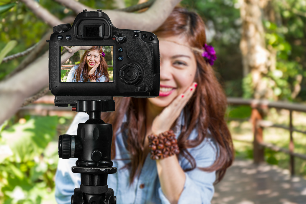 Filipina female social media star in a garden